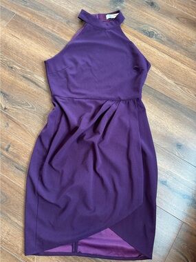 Halter Purple Cocktail Dress w Gathered Waist